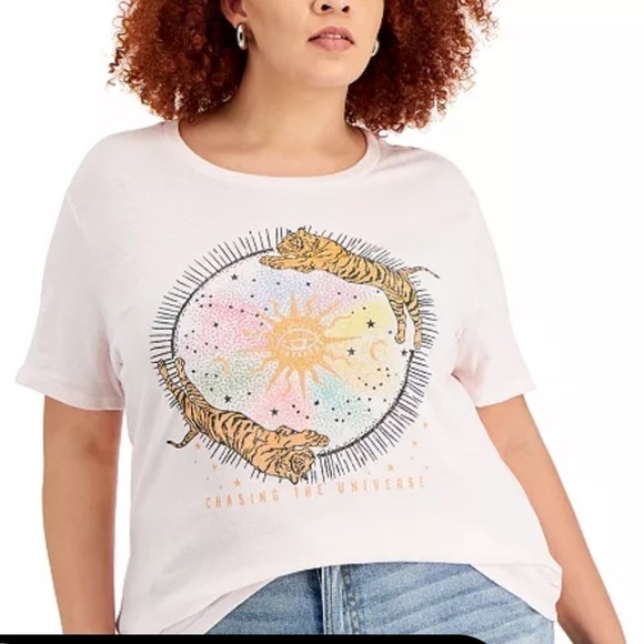 Love Tribe Plus Size Celestial Tiger Graphic T-Shirt | Chasing the Universe Tee - Picture 1 of 9